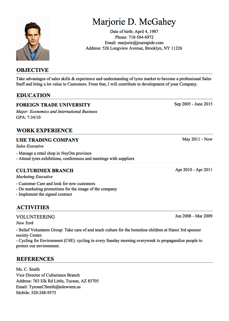 resume about me examples