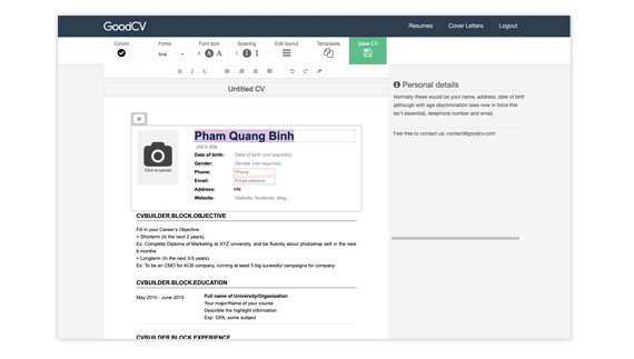 topcv visual interactive cv creator